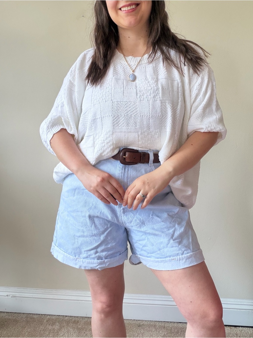 Vintage Worthington Classic White Textured Patchwork Knit Women's Top